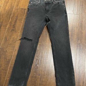 Free People black straight jeans with distressed hem